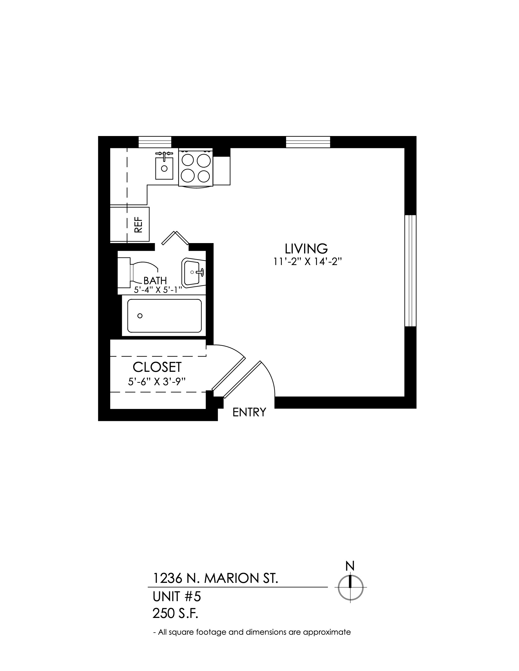 Floor plan for studio, 1 bath, 325 sqft